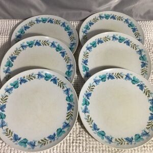 Vintage Texas Ware G-9 White Blue 6- 9.5” Dinner Plate Set Rare Pattern